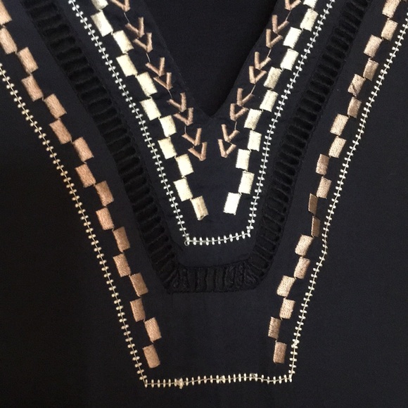 Anthropologie Dolan Embroidered Grand Bazaar Top Blouse Navy Gold Medium M - Picture 3 of 9